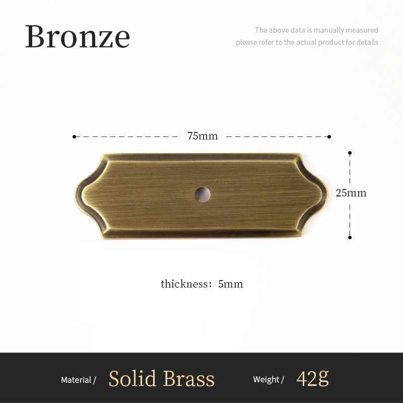 Bronzen massief messing meubelplaatje 75x25mm voor knoppen, klassiek interieuraccessoire