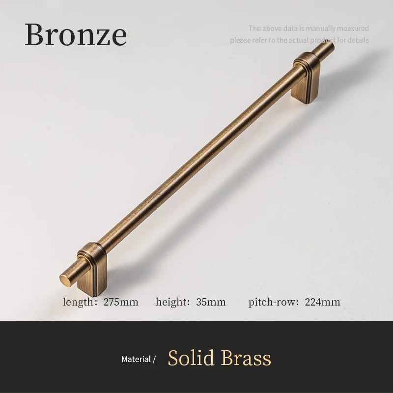 Bronzen kastgreep van massief messing, lengte 275mm, moderne luxe hardware.