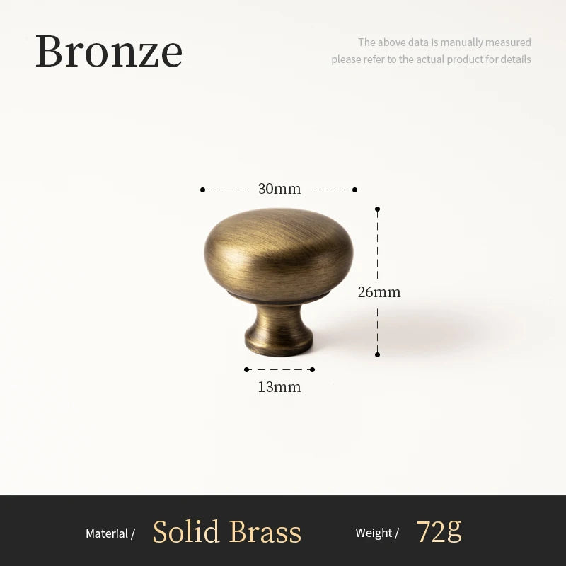 Bronzen kastknop massief messing 30mm, modern klassiek design, luxe meubelgreep Aurel
