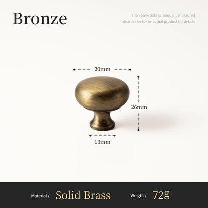 Bronzen kastknop massief messing 30mm, modern klassiek design, luxe meubelgreep Aurel