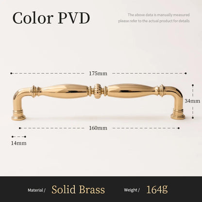 Luxueuze massief messing kastgreep PVD afwerking, afmetingen 175x34mm, modern klassiek design