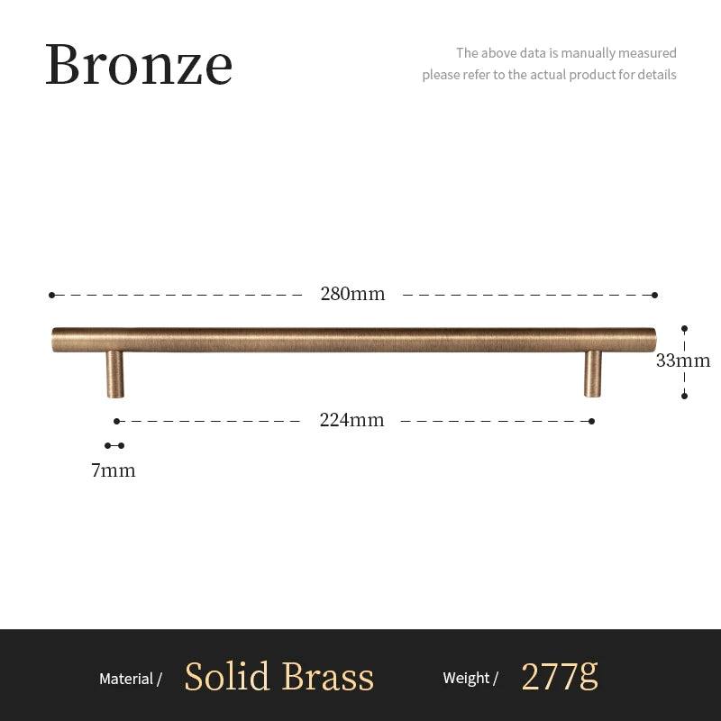 Bronzen meubelgreep van massief messing, 280mm, modern design, luxe hardware Aurel