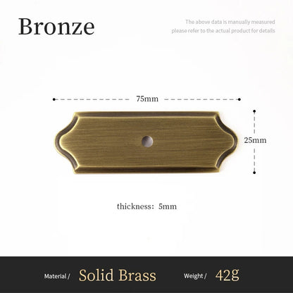 Bronzen massief messing meubelplaatje 75x25mm voor knoppen, klassiek interieuraccessoire
