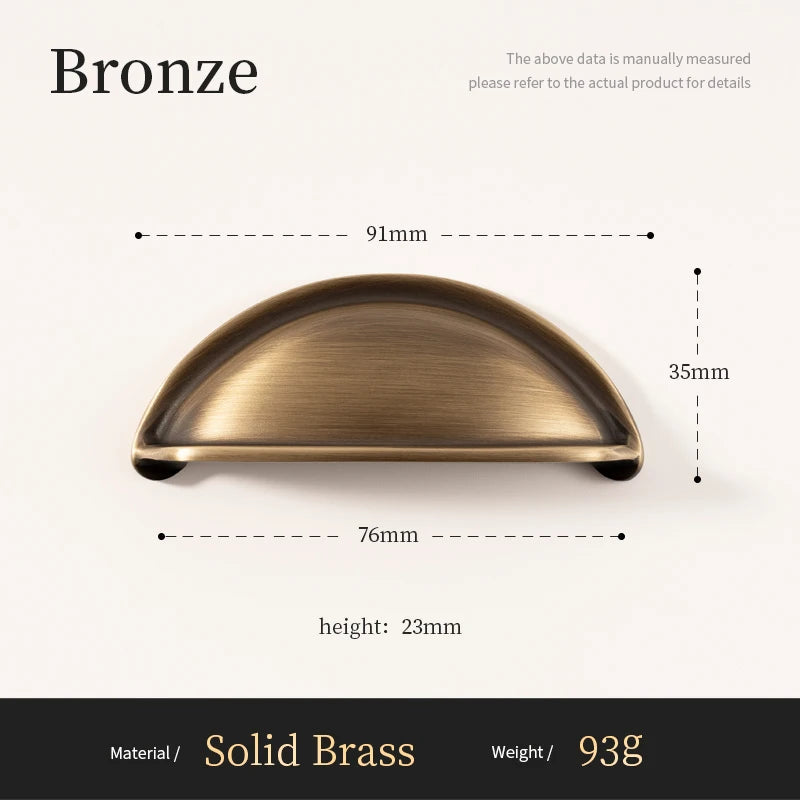 Bronzen massief messing komgreep 91mm voor lades en kasten, Aurel luxery hardware interieur