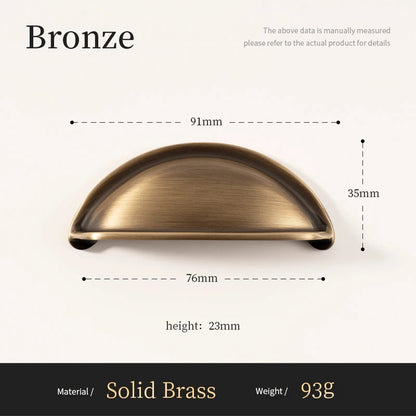 Bronzen massief messing komgreep 91mm voor lades en kasten, Aurel luxery hardware interieur