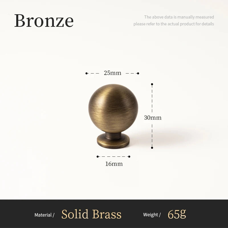 Bronzen messing meubelknop, ronde vorm, 30mm hoog, hoogwaardige afwerking, Aurel luxery hardware.