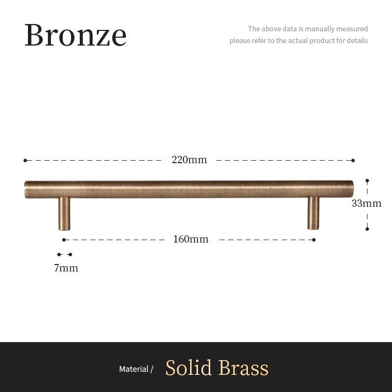 Bronzen massief messing meubelgreep, 220mm lengte, modern design, luxe interieur hardware.