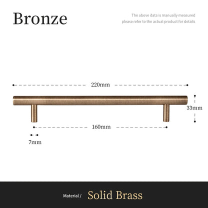 Bronzen massief messing meubelgreep, 220mm lengte, modern design, luxe interieur hardware.