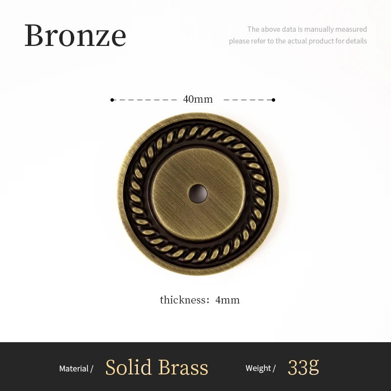 Bronzen massief messing meubelknop, ronde sierplaat, 40mm, klassiek design Aurel luxury hardware
