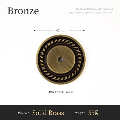 Bronzen massief messing meubelknop, ronde sierplaat, 40mm, klassiek design Aurel luxury hardware