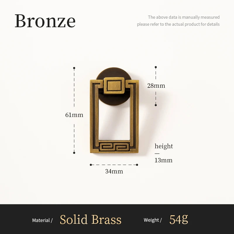 Bronzen massief messing meubelgreep, 61x34 mm, klassiek design, luxe interieuraccessoire.
