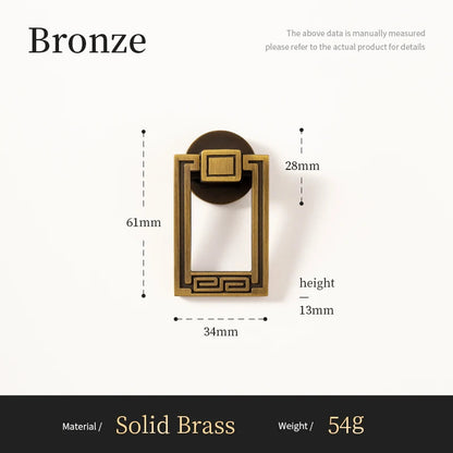 Bronzen massief messing meubelgreep, 61x34 mm, klassiek design, luxe interieuraccessoire.