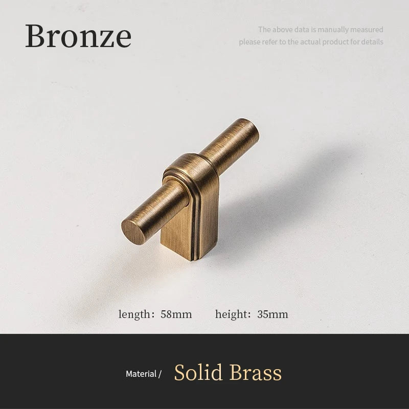 Bronzen meubelknop van massief messing, 58mm lang, 35mm hoog, luxe hardware Aurel.