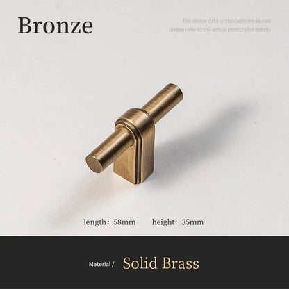 Bronzen meubelknop van massief messing, 58mm lang, 35mm hoog, luxe hardware Aurel.