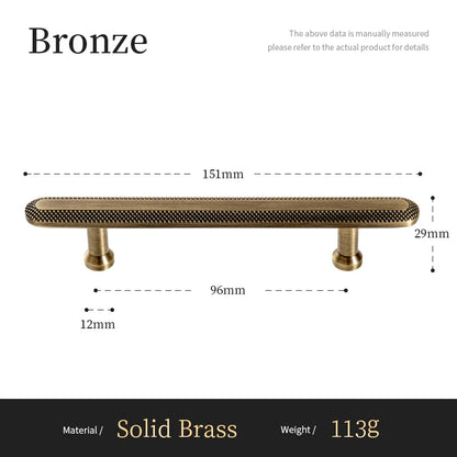 Antieke Messing T-Bar Kastgrepen met Knurled Grid – Vintage Bronzen Keukenaccessoires