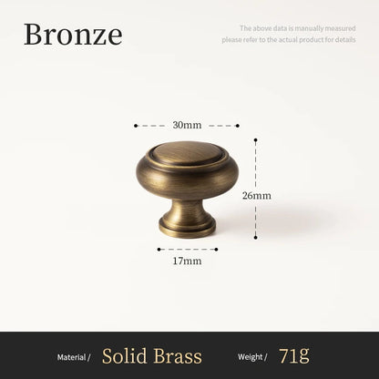 Bronzen kastknop van massief messing, 30mm diameter, luxe hardware voor interieur