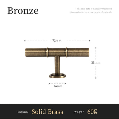 Antieke Messing T-Bar Greep & Conische Knop – Minimalistische Kastgreep