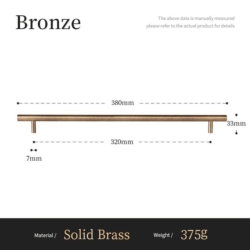 Bronzen meubelgreep van massief messing, maatvoering 380mm lang, luxe hardware voor interieur