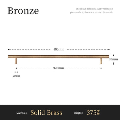 Bronzen meubelgreep van massief messing, maatvoering 380mm lang, luxe hardware voor interieur